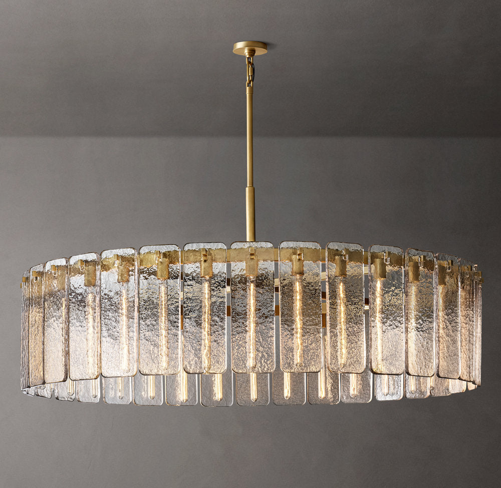 Rippled Glass Architectural Drum Chandelier
