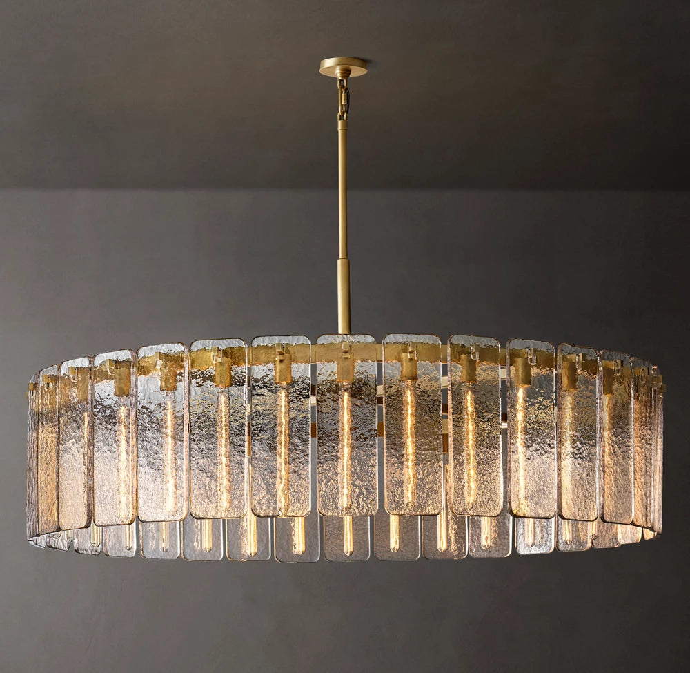 Rippled Glass Architectural Drum Chandelier
