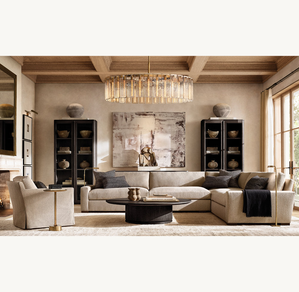 Rippled Glass Architectural Drum Chandelier