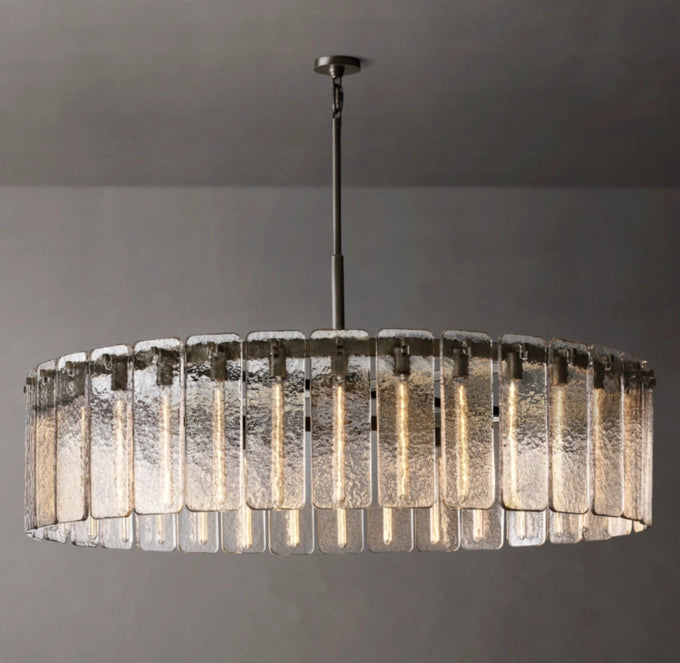 Rippled Glass Architectural Drum Chandelier