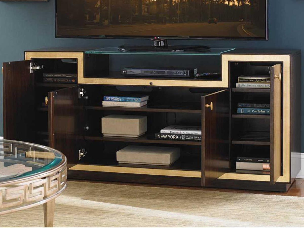 Bel Aire Palisades Media Console in Brushed Brass with Gold Leaf Accents
