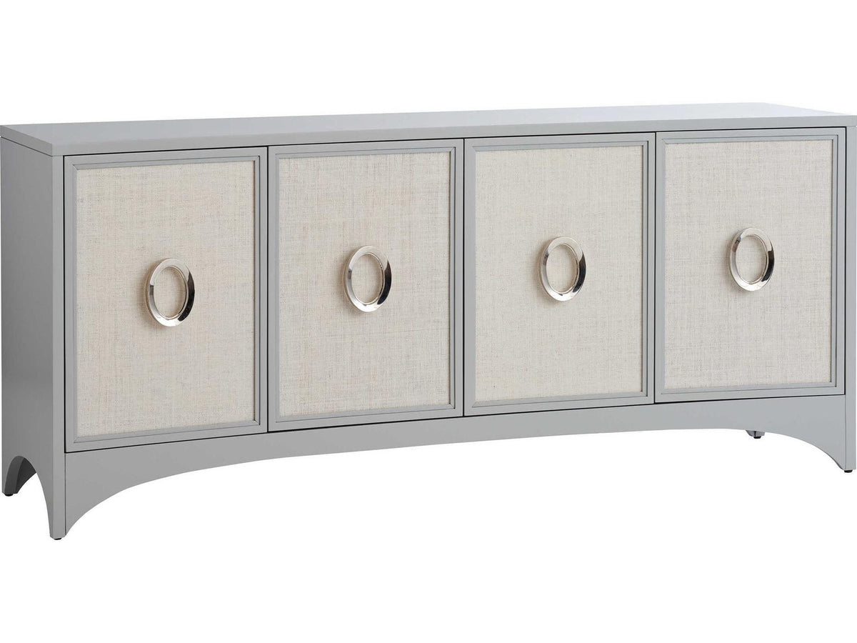Newbury Park 78 Inch Media Console Table in Gray and Raffia