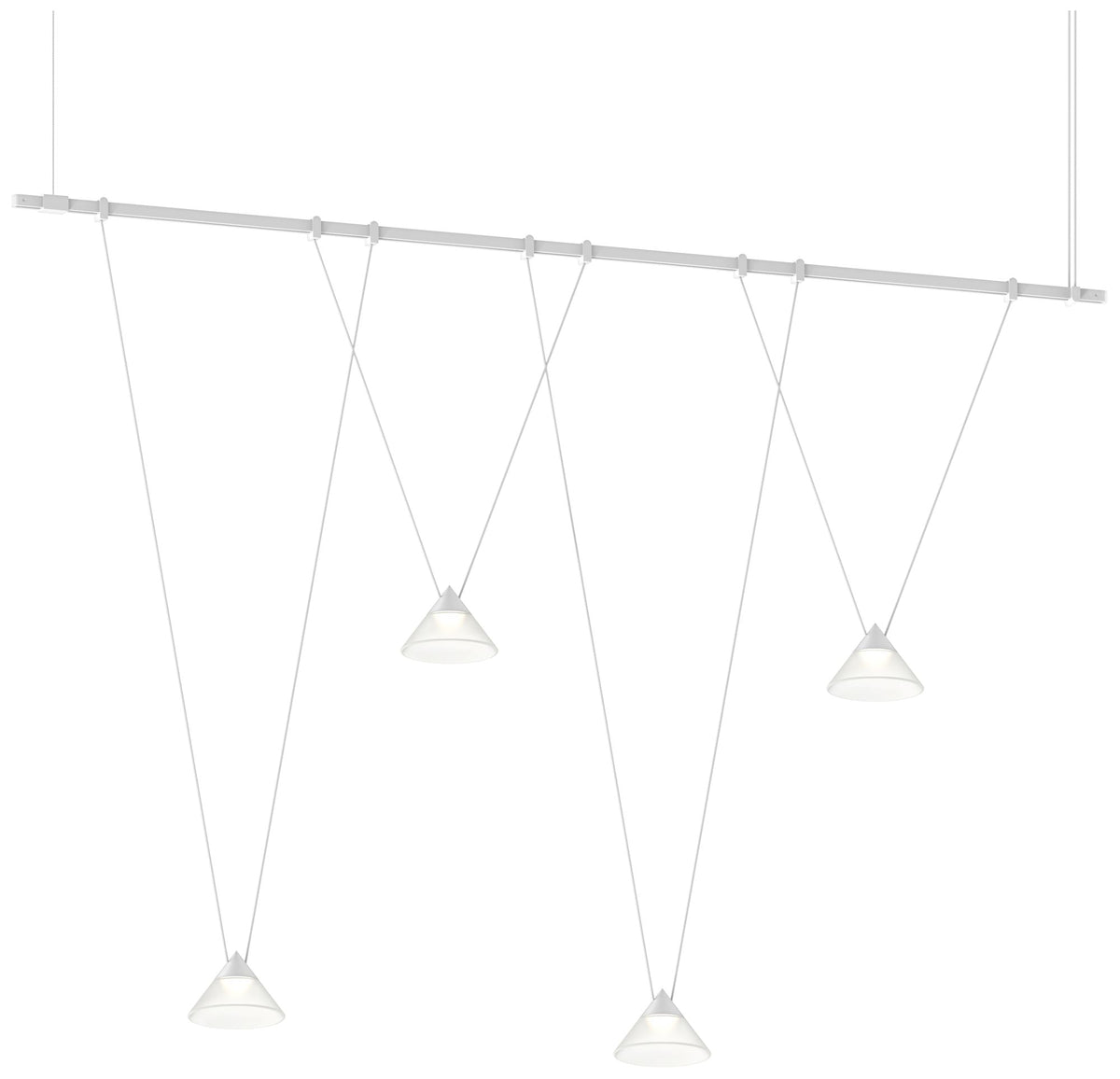 Suspenders 48"W Satin White Linear V-Line Etched Glass Cone Luminaires