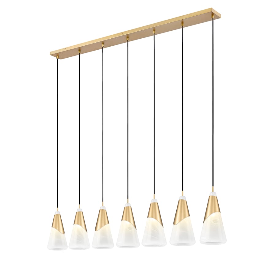 Z-Lite Aimie 7 Light 54" Wide Linear Pendant with 16" Tall White Swirl Glass Shades