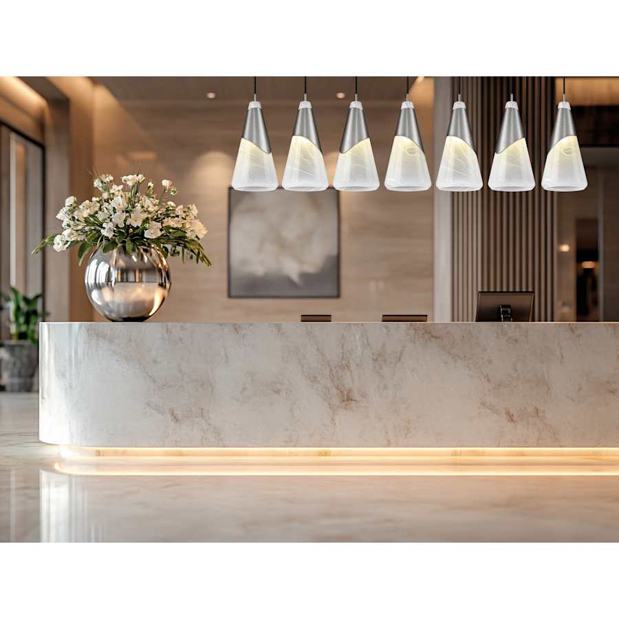 Z-Lite Aimie 7 Light 54" Wide Linear Pendant with 16" Tall White Swirl Glass Shades
