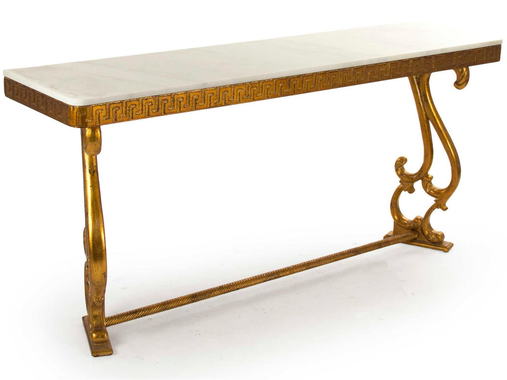 Emeline Rectangular Console Table in Off-White Marble and Gold Leaf