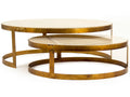Fae Round Nesting Coffee Table Set Gold Leaf Metal Cream Marble